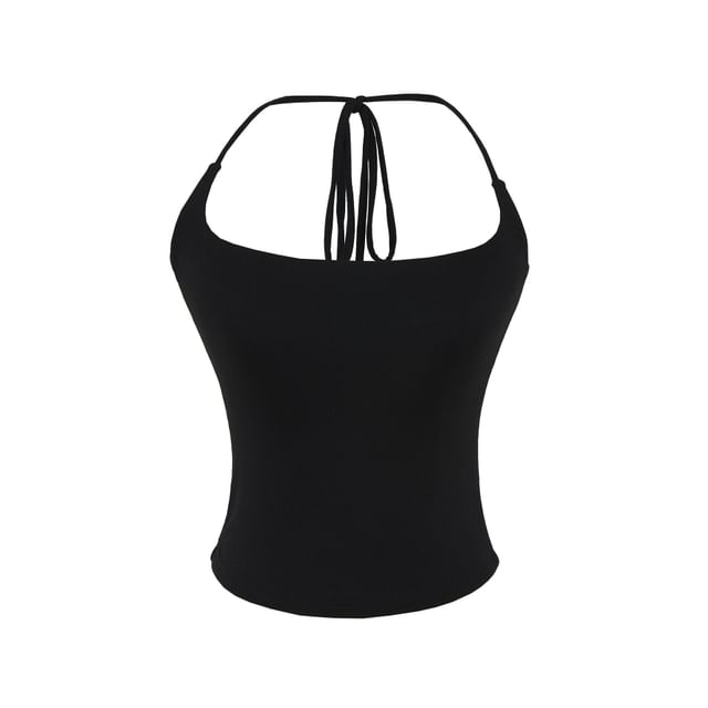 Plain Scoop-Neck Cropped Halter Blouse