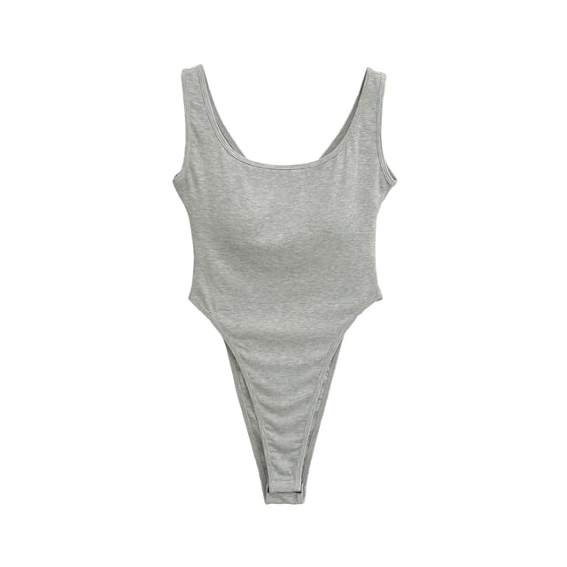 Plain Scoop-Neck Bodysuit Blouse