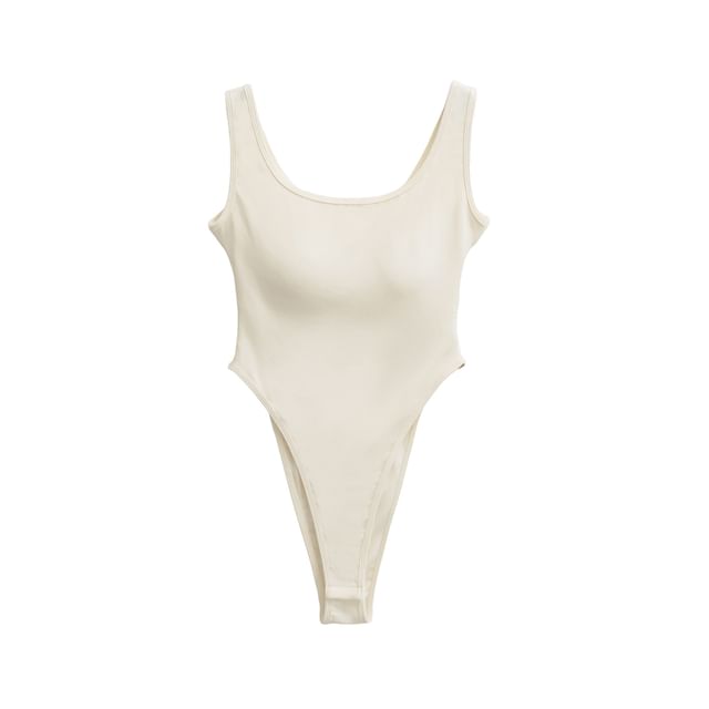 Plain Scoop-Neck Bodysuit Blouse