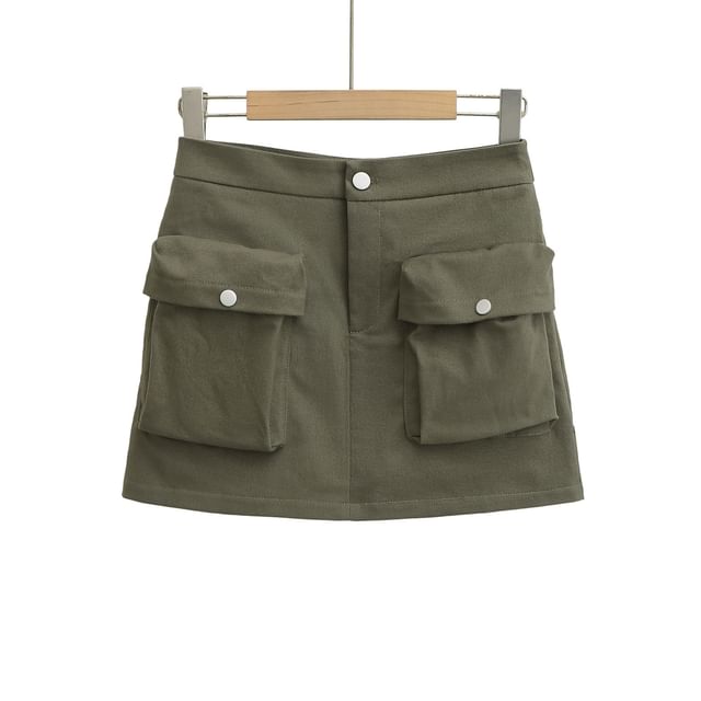 Pocket Detail Mini A-Line Skirt with High Waist