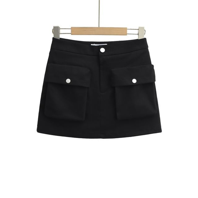 Pocket Detail Mini A-Line Skirt with High Waist