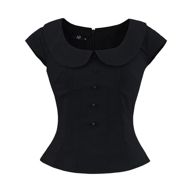 Plain Scoop-Neck Cap-Sleeved Blouse