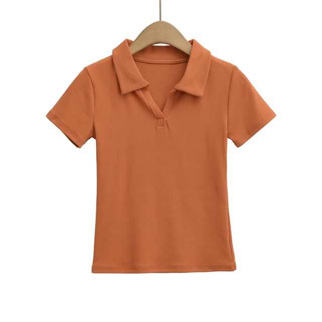 Plain Collared Short-Sleeved Tee Shirt
