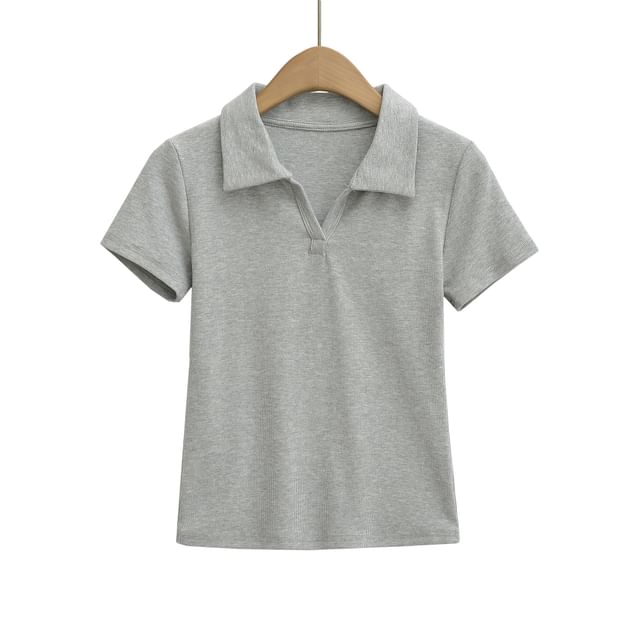 Plain Collared Short-Sleeved Tee Shirt
