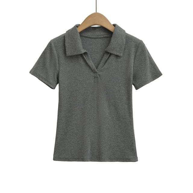 Plain Collared Short-Sleeved Tee Shirt
