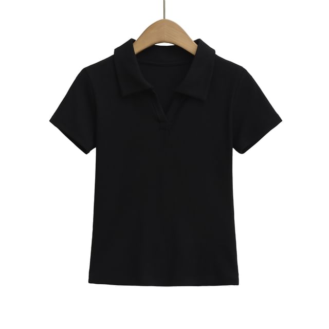Plain Collared Short-Sleeved Tee Shirt