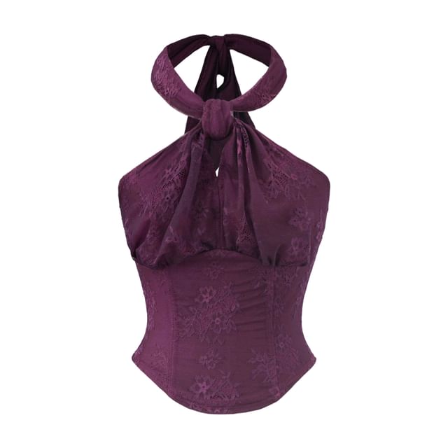 Asymmetric Floral Lace Halter Blouse
