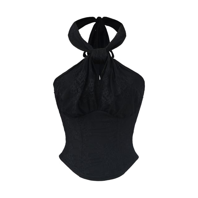 Asymmetric Floral Lace Halter Blouse