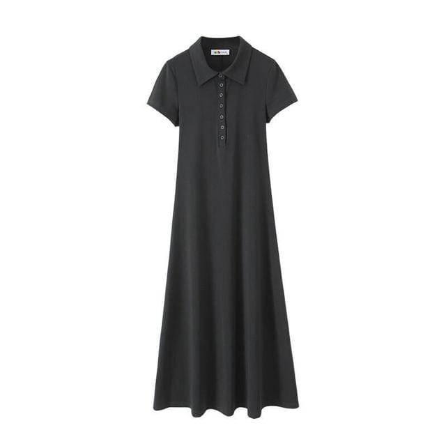 Black Short Sleeve Polo Maxi Dress - Altfashion Shop