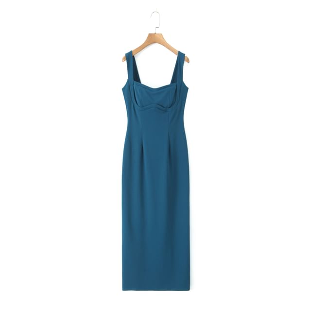 Black Sleeveless Square Neck Slit Sheath Maxi Dress - Altfashion Shop