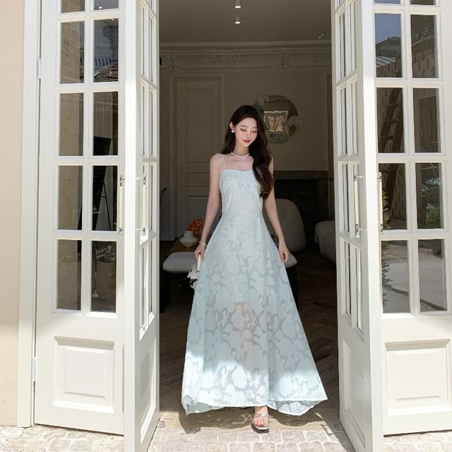 Lace Spaghetti Strap Maxi A-Line Dress - Altfashion Shop