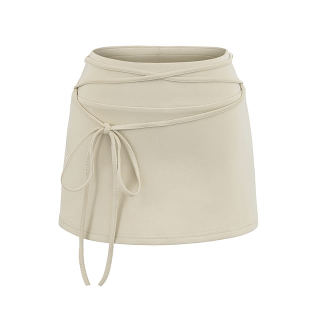 Lace-Up Low Waist Plain Mini A-Line Skirt