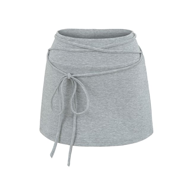 Lace-Up Low Waist Plain Mini A-Line Skirt