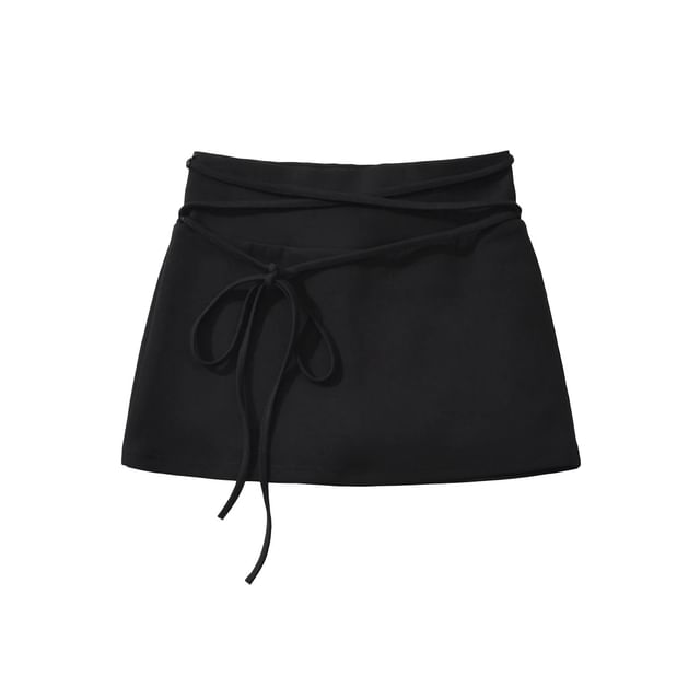 Lace-Up Low Waist Plain Mini A-Line Skirt