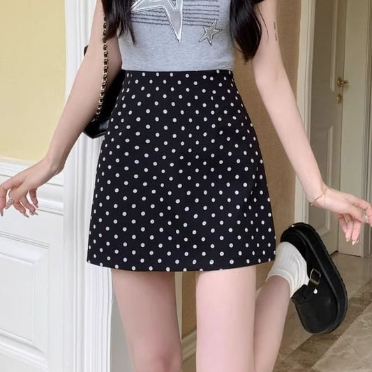 Dotted High Rise Mini A-Line Skirt