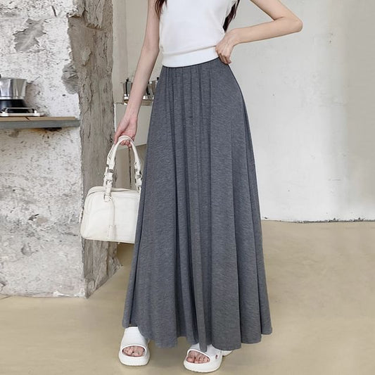 High Rise Plain Midi A-Line Skirt