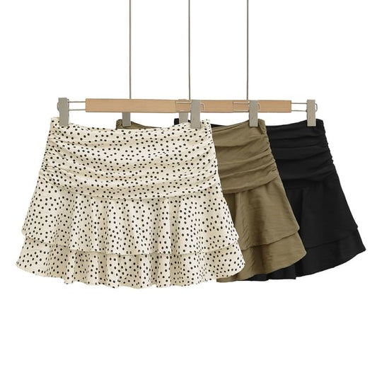 Ruched Ruffle High Waist Mini A-Line Skirt