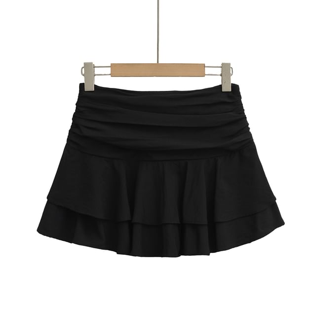 Ruched Ruffle High Waist Mini A-Line Skirt