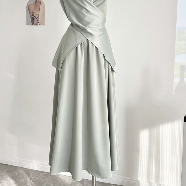 Sleeveless Twisted Plain Top and High Waist Maxi A-Line Skirt Set