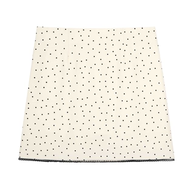 Dotted Contrast Lace Trim Mini A-Line Skirt High Rise