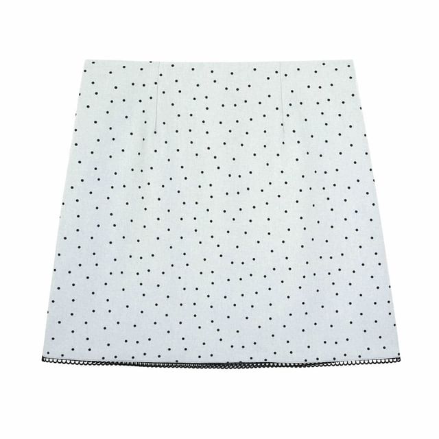 Dotted Contrast Lace Trim Mini A-Line Skirt High Rise