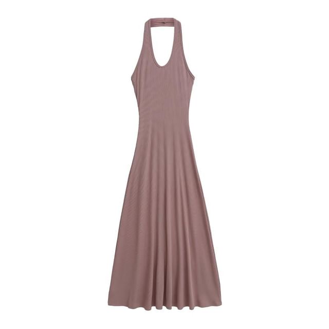 Black Halter Scoop Neck A-Line Maxi Dress - Altfashion Shop
