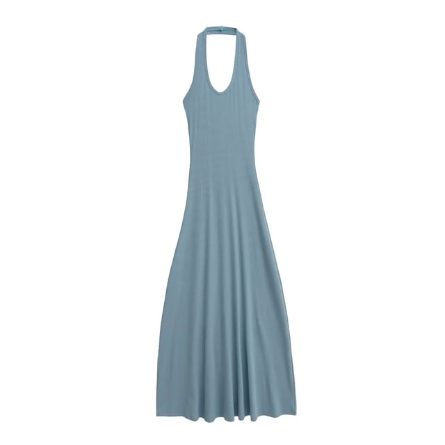 Black Halter Scoop Neck A-Line Maxi Dress - Altfashion Shop