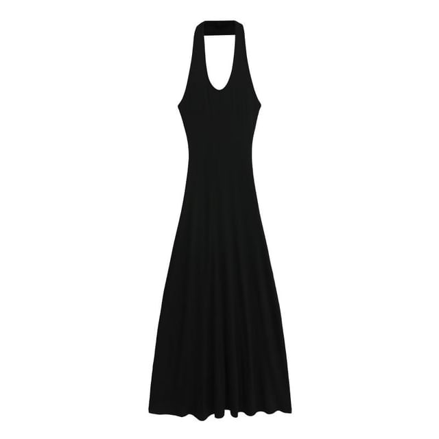 Black Halter Scoop Neck A-Line Maxi Dress - Altfashion Shop