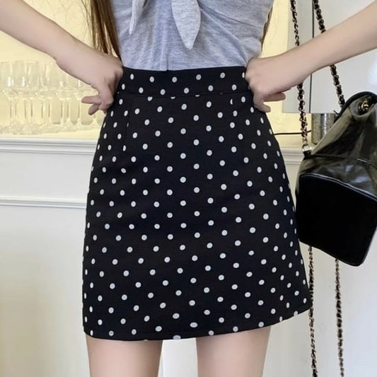 Dotted High Waist Mini A-Line Skirt