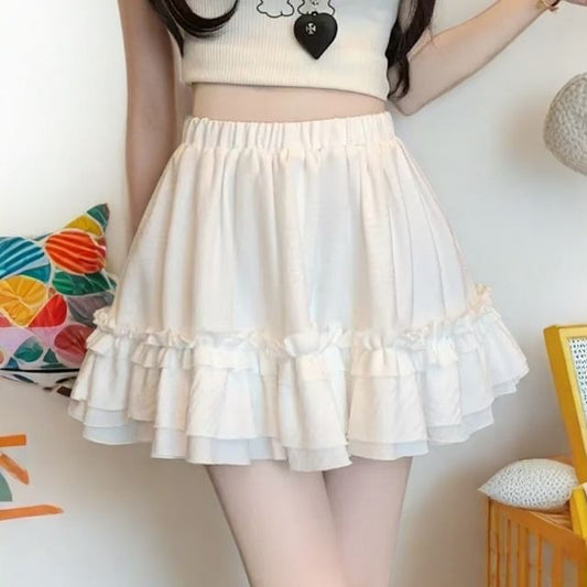 Ruffled High Rise Plain Mini A-Line Skirt