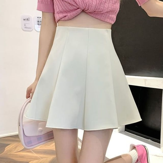 Plain Mini A-Line Skirt with High Waist