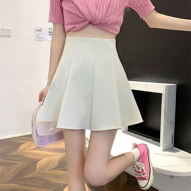Plain Mini A-Line Skirt with High Waist