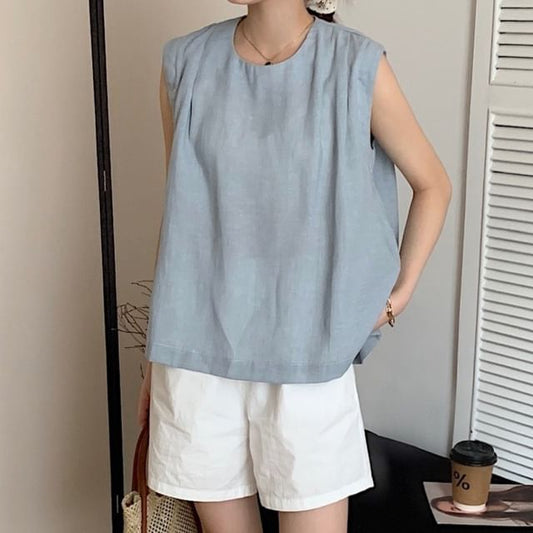 Round-Neck Sleeveless Plain Top