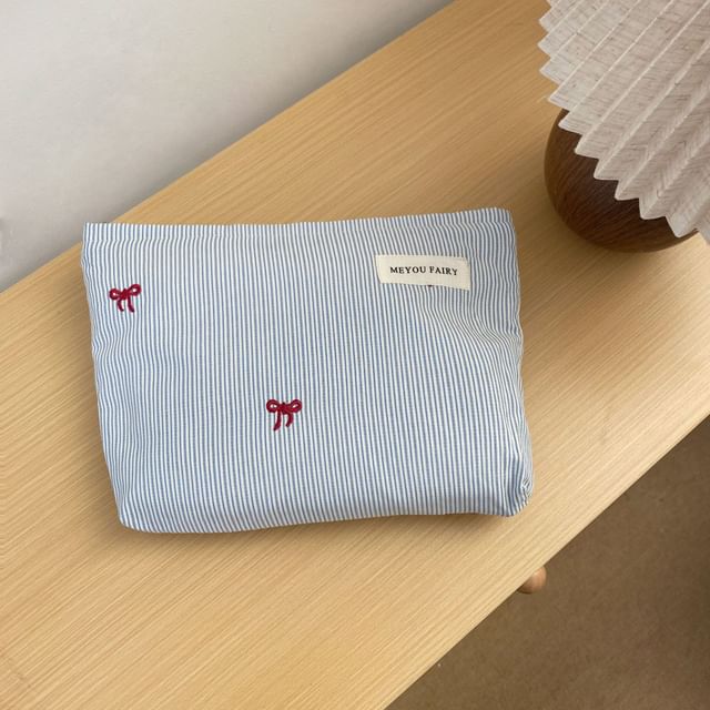 Bow / Striped / Plaid Fabric Travel Makeup Bag (Various Designs)
