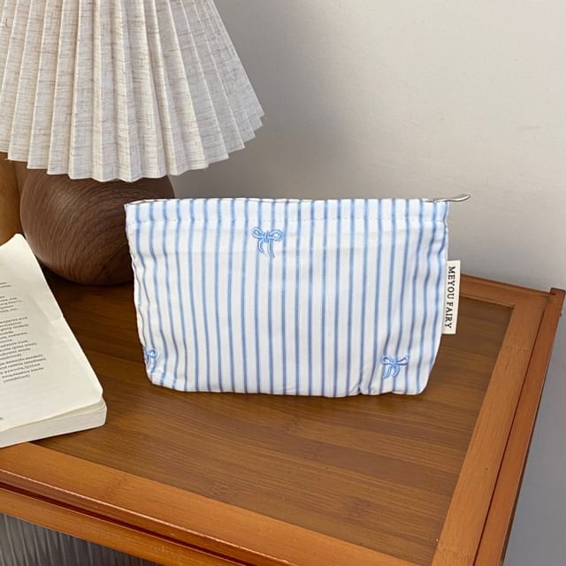Bow / Striped / Plaid Fabric Travel Makeup Bag (Various Designs)