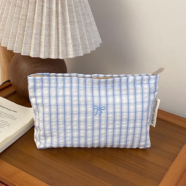 Bow / Striped / Plaid Fabric Travel Makeup Bag (Various Designs)