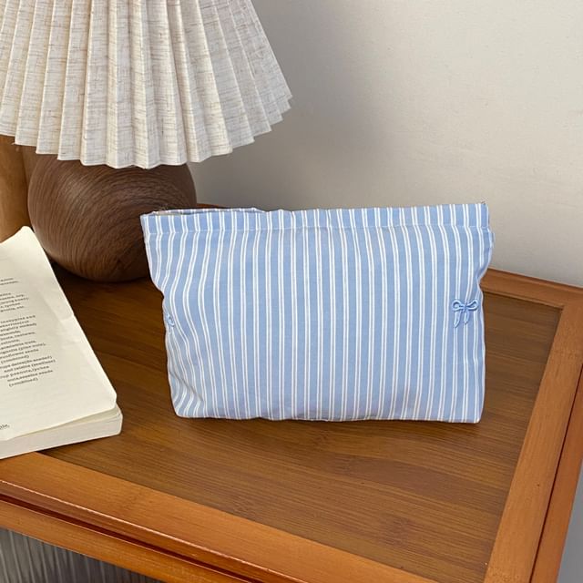 Bow / Striped / Plaid Fabric Travel Makeup Bag (Various Designs)