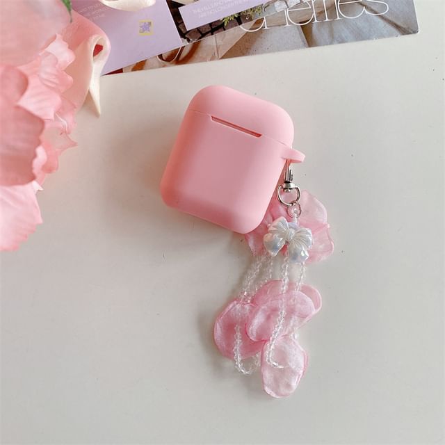 Plain Apple AirPods / Pro Earphone Case Skin with Petal Faux Pearl Charm
