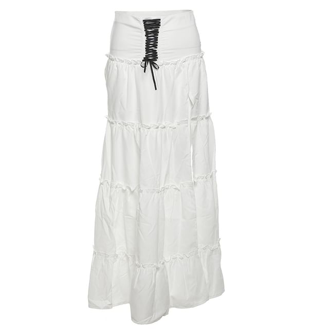 Striped Off-Shoulder Cropped Top with High-Waisted Maxi A-Line Skirt