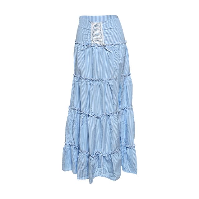 Striped Off-Shoulder Cropped Top with High-Waisted Maxi A-Line Skirt