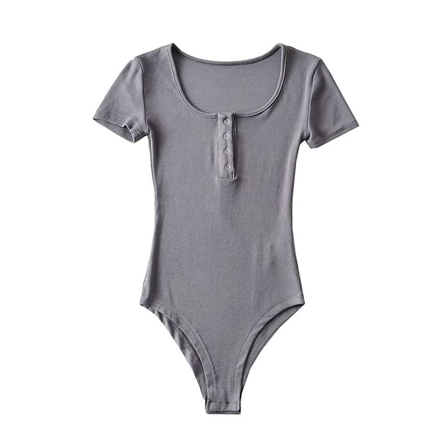 Scoop-Neck Short-Sleeved Plain Bodysuit Top
