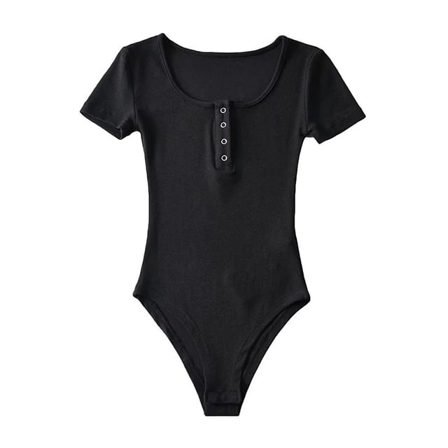 Scoop-Neck Short-Sleeved Plain Bodysuit Top