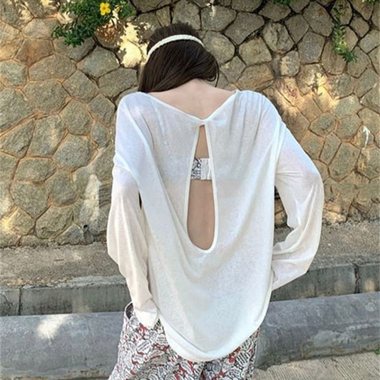 Plain Open-Back Long-Sleeved Tee