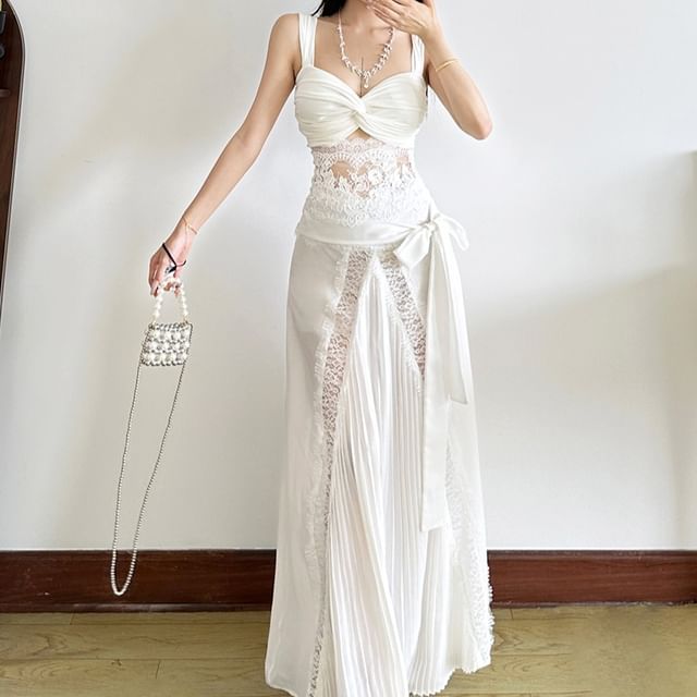 Sleeveless Lace Crop Top & High-Waist Maxi A-Line Skirt