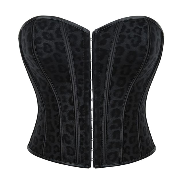 Leopard-Printed Strapless Sweetheart Bustier Top
