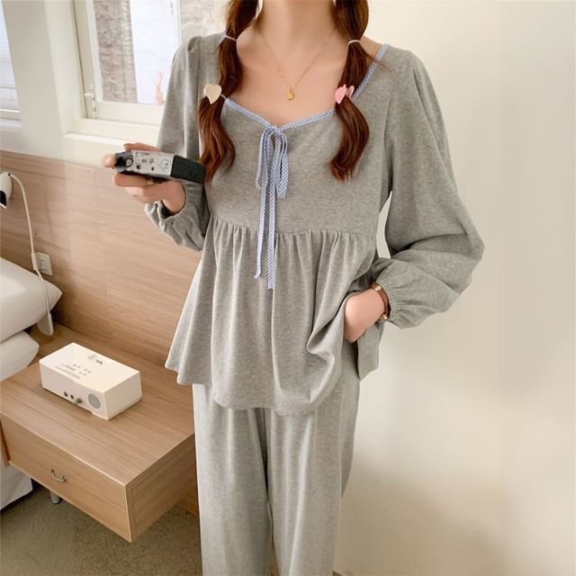 Couple Matching Pajama Set: Long-Sleeve V-Neck Top + Pants