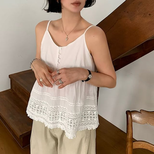 V-Neck Lace Camisole Spaghetti Strap