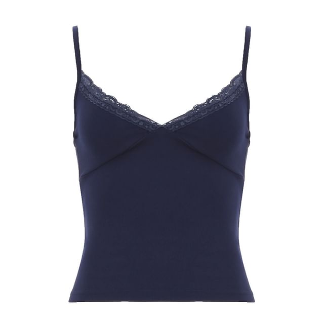 Halter V-Neck Lace-Trim Slim Fit Crop Camisole Top