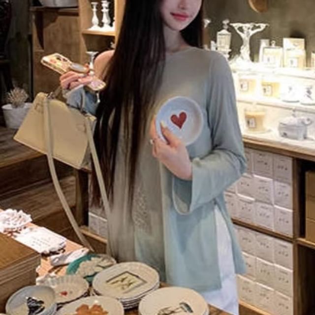 Boat Neck Long Sleeve Lace Panel Top