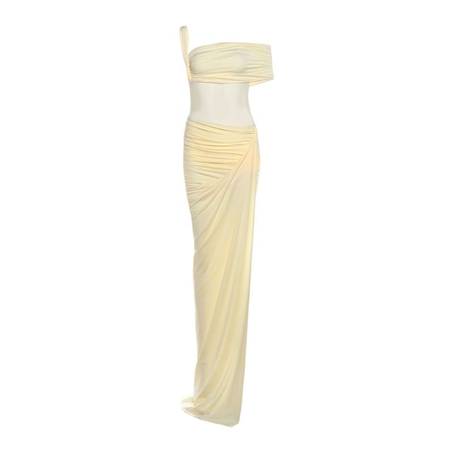 Set: Ruched Bodysuit Top and Asymmetrical Pencil Skirt